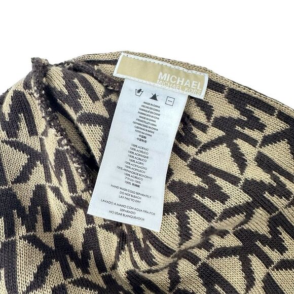 MICHAEL KORS Women's Brown Knit Monogram MK Signature Logo Beanie Hat - Picture 4 of 4